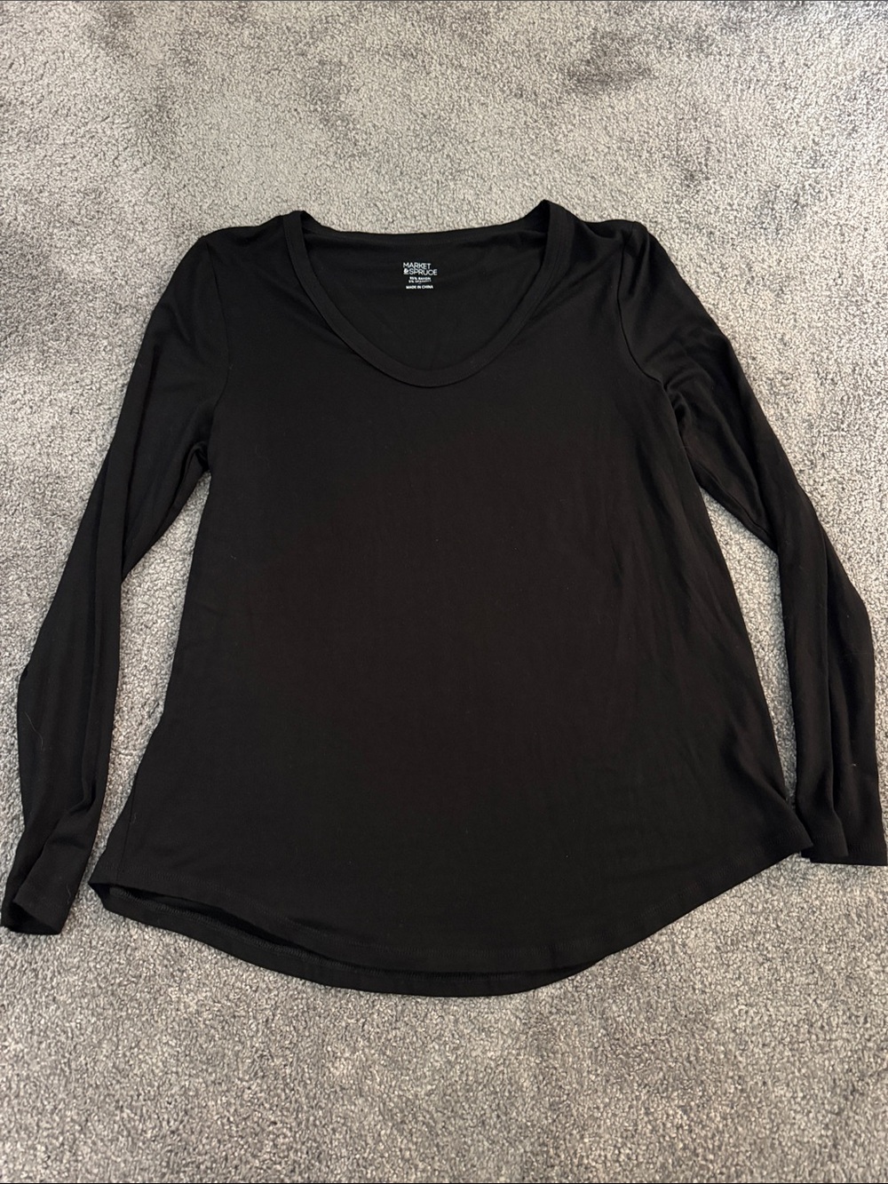 Market & Spruce Black Long-Sleeve Scoop Neck Top women’s M rounded hem